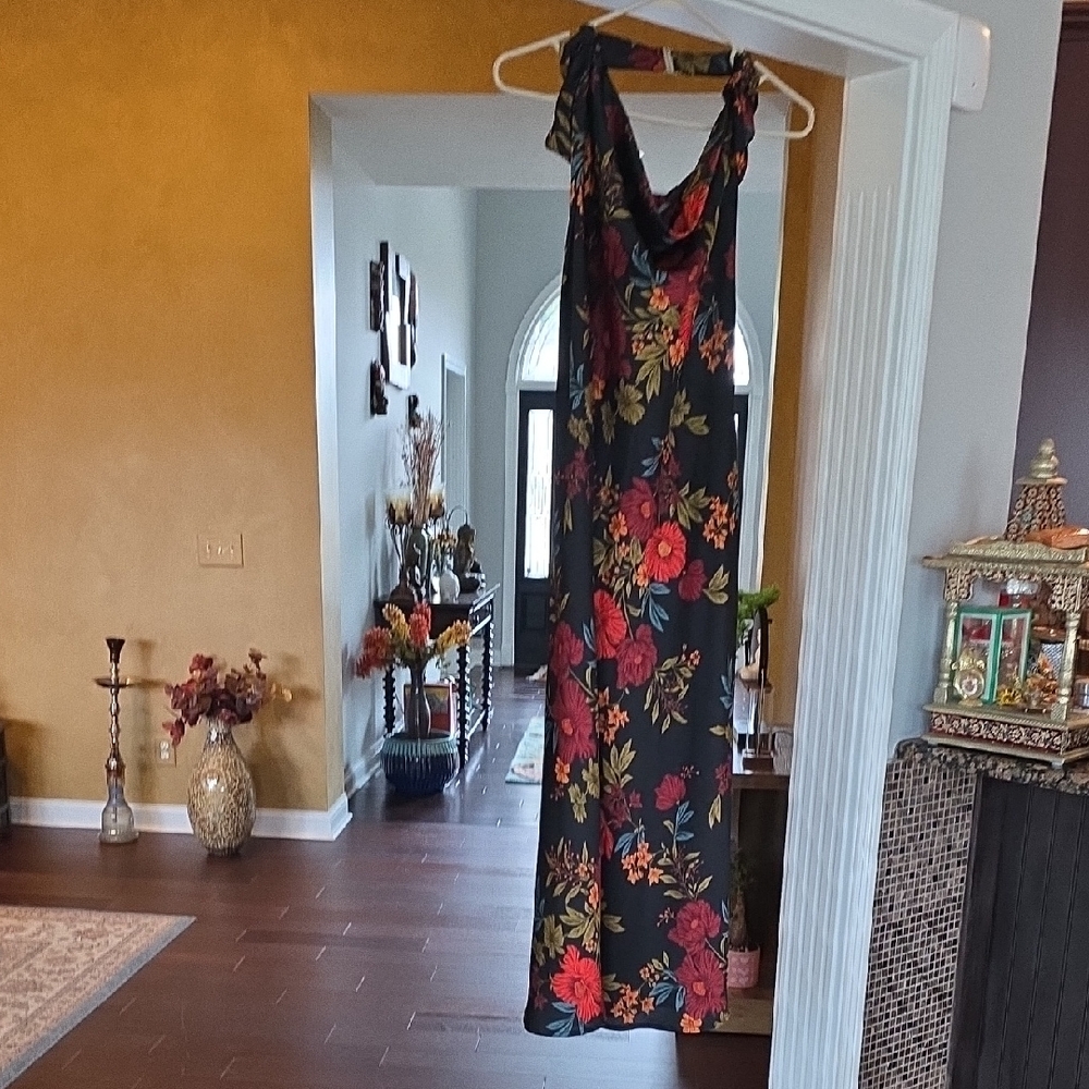 12th Tribe Black and Red Floral Maxi Dress